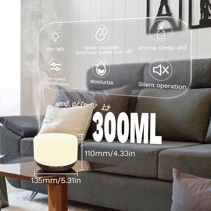 Essential Oil Diffuser for Home & Travel,300ml USB Portable Bedroom Aromatherapy Diffuser with Storage Bag,Quiet for Bedroom,7 Color LED Lights&Auto Shut-Off(Travel Model) - Image 2