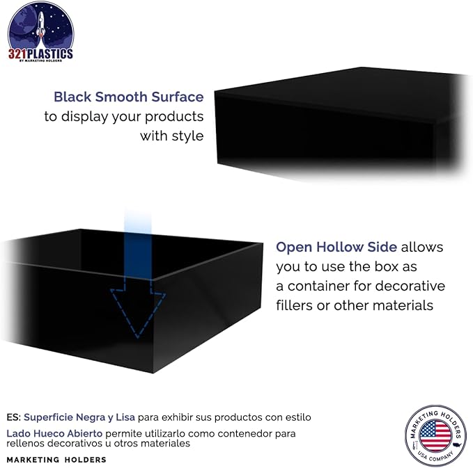 Black Acrylic Display Box Versatile 5 Sided Pedestal 6.75" x 6.75" x 2 Inch Merchandise Storage Bin No Lid Retail Product Riser One Open Side by Marketing Holders - Image 4