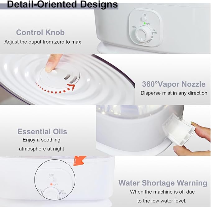 6L Humidifier for Large Room - Cool Mist Ultrasonic with 60H Runtime, Top Fill, Whisper Quiet ≤28dB, Auto Shut-Off, Essential Oil Diffuser & Night Light for Baby Nursery Bedroom Office - Image 6