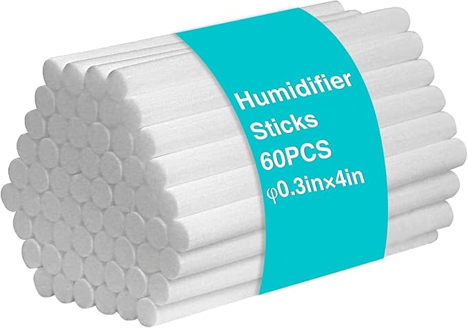 Cotton Humidifier Filter Sticks (60PCS) - 0.3" Universal Fits Mini Diffusers, Rapid Absorption Replacement Wicks for Cool Mist USB Humidifiers in Home, Bedroom, Office (White, 0.3"×4") by Unknown