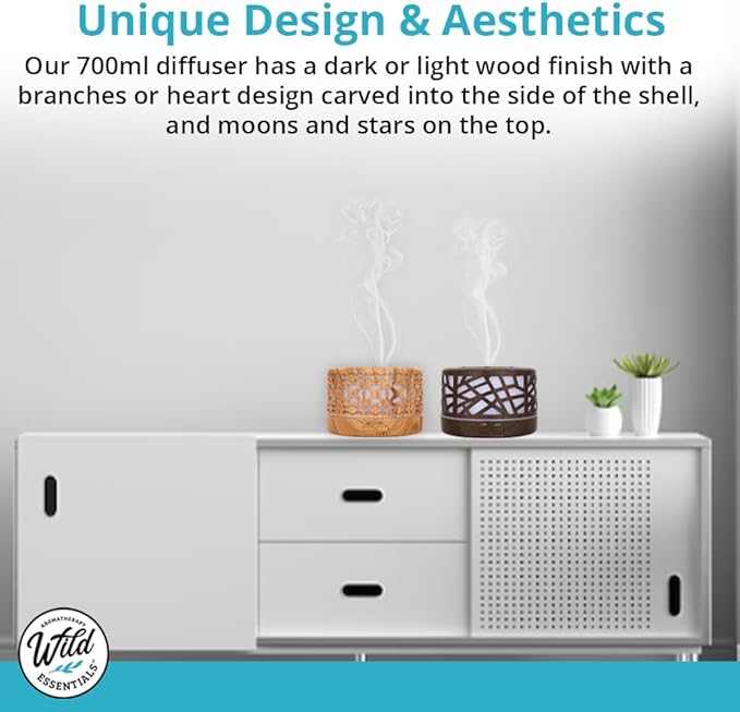 Wild Essentials 700ml Designer Large Room Essential Oil Diffuser, 5 in 1 Ultrasonic Aromatherapy Vaporizer Cool Mist Humidifier, Home, Office Bedroom, Timer Auto-Off, 7 Color LED, Light Wood Branches - Image 4