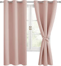 Hiasan Blackout Curtains for Bedroom, 42 x 63 Inches Length - Thermal Insulated Noise reducing Window Curtains for Living Room, 2 Drape Panels Sewn with Tiebacks, Blush by Hiasan