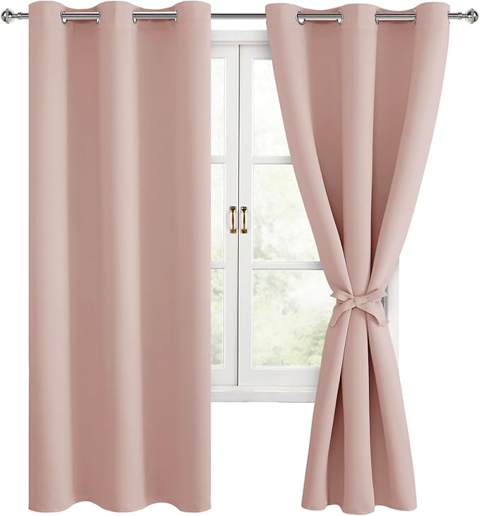 Hiasan Room Darkening Curtains for Bedroom, Blackout Noise Reducing, Energy Saving Window Curtain Panels, Sewn with Tiebacks, Set of 2, Grommet Top (Blush, Width 42 Inch x Length 72 Inch) - Image 6