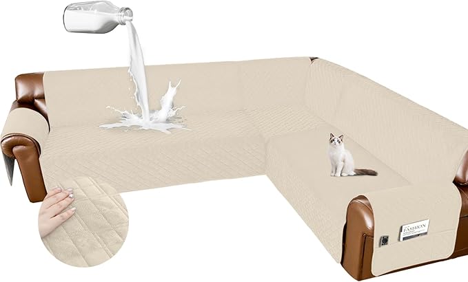 Arfntevss Waterproof Sectional Couch Covers L Shape Washable Velvet Sofa Cover for Sectional Non Slip Large Corner Slipcovers Dog 6 Pcs Universal U Shaped Furniture Protector (Beige, X-Large) by Arfntevss