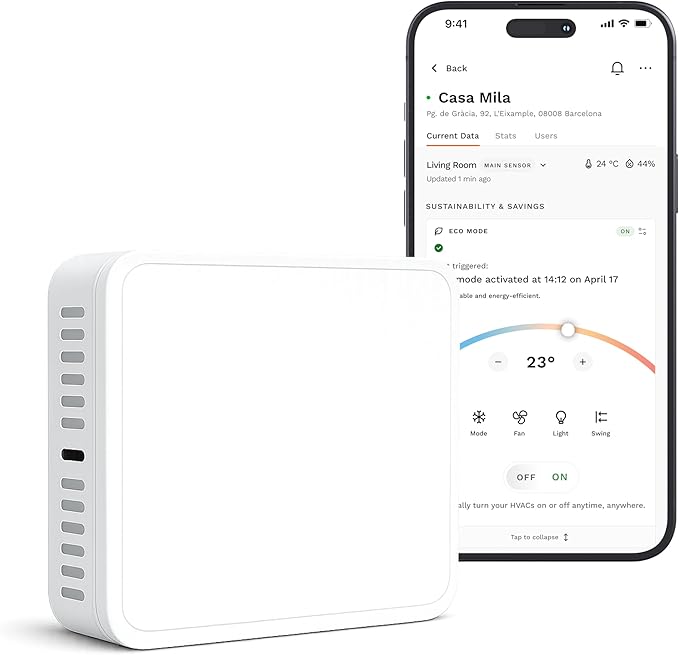 Smart Sensor for Air Quality Monitor, AC Control CO, WiFi Quality, Energy Savings Monitoring | Ideal for Airbnb, Homes & Offices | Tracks Temp, Humidity, Smoke, Noise & More by LaylaEco