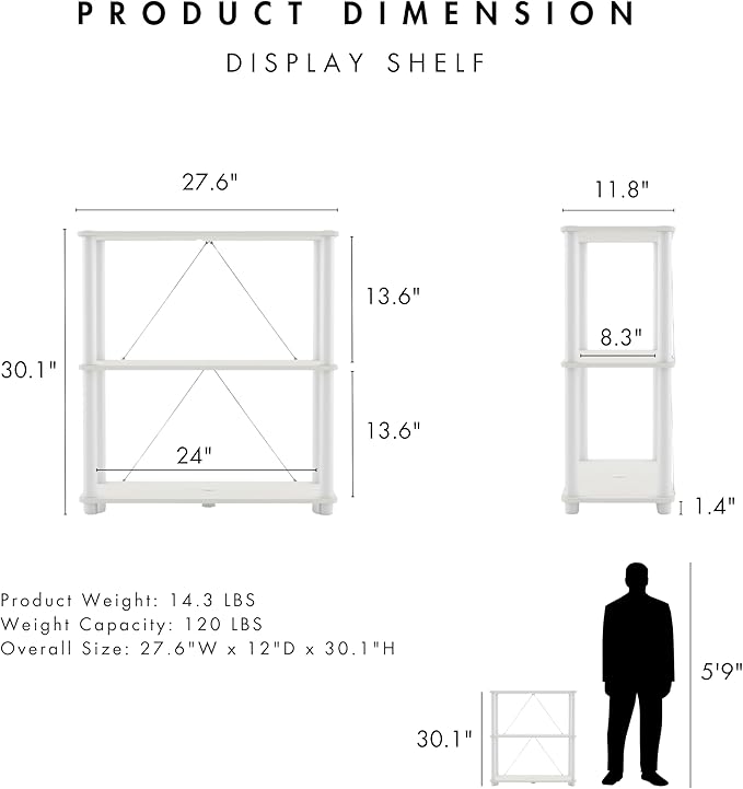 Homes: Inside + Out Apexa Modern 3-Tier Wide Shelving Units, Collectibles Display Shelves, Easy Assembly Standing Shelf, Home Storage Organizer for Living Room, Bedroom, Office, White - Image 3