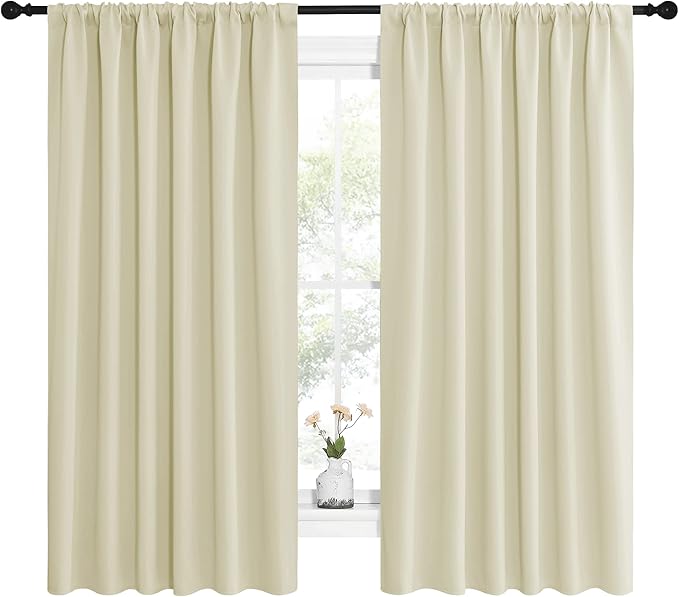 NICETOWN Blackout Curtains for Bedroom, Home Decorations Thermal Insulated Solid Rod Pocket Blackout Drapes for Cafe (Beige, One Pair, 62 x 63-inch) - Image 2