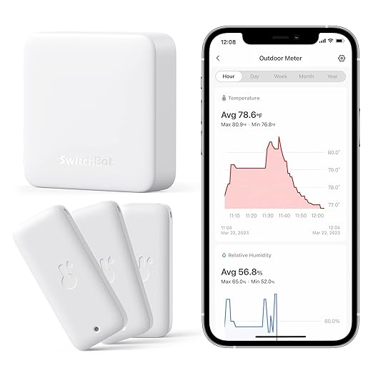 SwitchBot WiFi Thermometer Hygrometer 3 Pack with Hub Mini, IP65 Indoor Outdoor Thermometer Wireless, Humidity/Temperature/Dewpoint/VPD/Absolute Humidity Sensor with Smart Alerts, Works with Alexa by SwitchBot