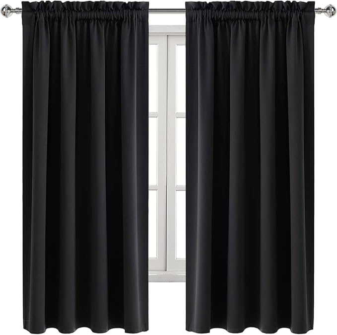 DWCN Blackout Curtains Room Darkening Thermal Insulated Bedroom Curtains Window Curtain Panels, 52 x 63 inches Long, Set of 2 Black Rod Pocket Drapes - Image 8