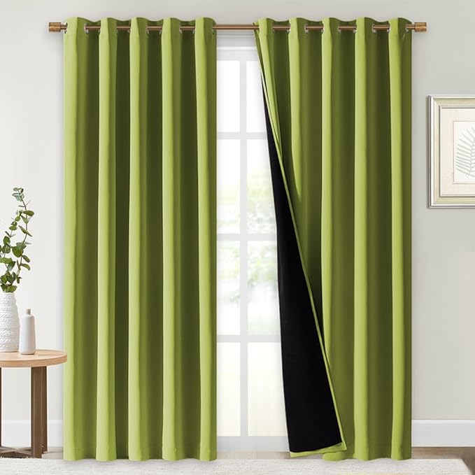 NICETOWN 100% Blackout Window Curtain Panels, Fresh Green, 2 Pieces, 70" Wide Each Panel, Cold and Full Light Blocking Drapes with Black Liner for Nursery, 84" Drop Thermal Insulated Draperies by NICETOWN