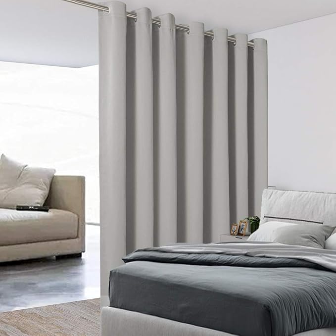 BONZER Room Divider Curtain Total Privacy Wall Extra Wide Grommet Room Darkening Curtains for Patio Sliding Glass Door, 96L x 120W Inch (8L x 10W ft), 1 Panel, Silver by Bonzer