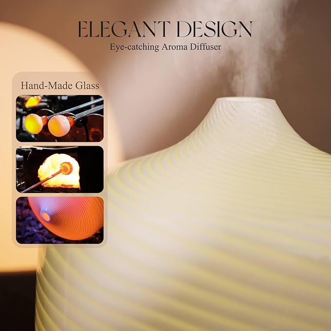 Porseme 500ml Glass Essential Oil Diffuser Aromatherapy Ultrasonic Cool Mist Humidifier 15-21 Running Hours Waterless Auto-Off Air Diffusers for Sleeping Yoga Office Working Spa and Rest (Pure White) - Image 5
