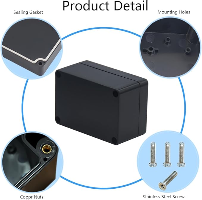 2 Pack Project Box ABS Plastic Black Electrical Boxes IP65 Waterproof DIY Electronic Junction Box Power Enclosure 3.94x2.68x1.97 inch(100 x 68 x50 mm) - Image 5