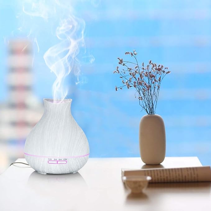 BZseed Aromatherapy Essential Oil Diffuser 550ml 12 Hours White Wood Grain Aroma Diffuser with Timer for Large Room, Home, Baby Bedroom, Waterless Auto Shut-Off, 7 Colors Lights Changing - Image 5