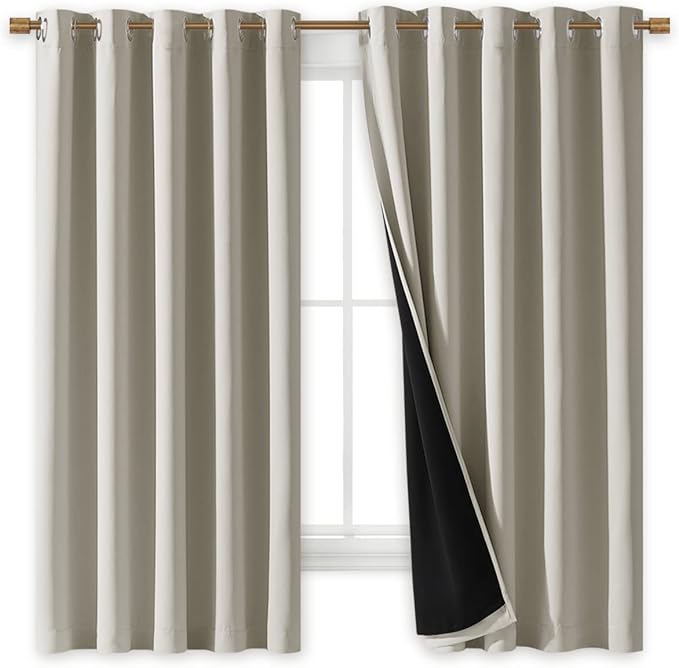 NICETOWN Natural 100% Blackout Lined Curtains, 2 Thick Layers Completely Blackout Window Treatment Thermal Insulated Drapes for Kitchen/Bedroom (1 Pair, 70 inches Width x 63 inches Length Each Panel) - Image 2