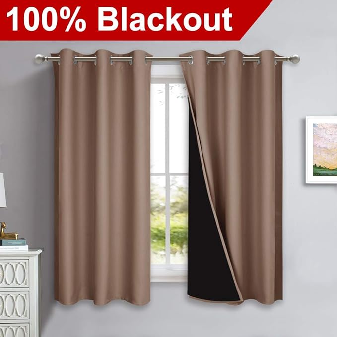 NICETOWN Total Blackout Panels for Nursery, Super Soft, Heavy Duty and Thick Window Treatment Curtains 63 inches Long with Black Lined for Basement, (1 Pair, Cappuccino, 42 inches Wide Each Panel) - Image 2