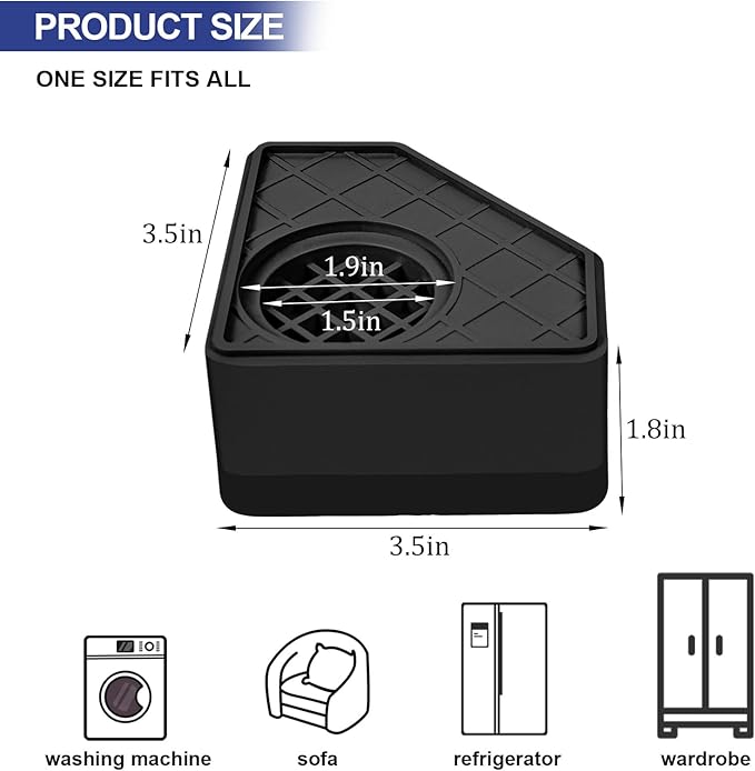 4Pcs Anti Vibration Pads for Washing Machine, Stops Washer Dryer Moving, Prevents Noise, Vibration Transfer, Antivibration Stabilizer Support Feet Mat Suitable for Most Furniture (Increase1.8in) - Image 2