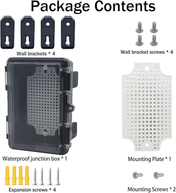 Junction Box, Hinged Black Clear Cover IP67 Waterproof ABS Project Box with Mounting Plate Electrical Box Enclosure with Wall Bracket 5.9 x 3.9 x 2.8inch(150x100x70mm) - Image 7