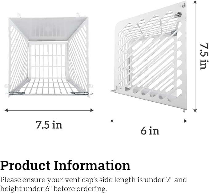 Outdoor Dryer Vent Cover with Open/Close Flap – Fits 3–4 Inch Vent Caps, Heavy-Duty Metal Dryer Vent Screen, Animal Guard, Weather-Resistant, Easy to Install (7.5"Lx7.5"Wx6"H) - Image 2