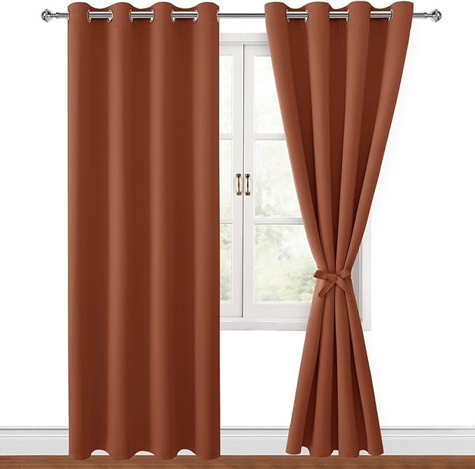 Hiasan Blackout Curtains for Bedroom, 52 x 84 Inches Long - Thermal Insulated & Light Blocking Window Curtains for Living Room/Kids Room Fall Home Decor, 2 Drape Panels Sewn with Tiebacks, Burnt Ochre - Image 7
