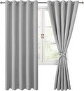 Hiasan Blackout Curtains for Bedroom, 60 x 84 Inches Long - Thermal Insulated & Light Blocking Window Curtains for Living Room, 2 Drape Panels Sewn with Tiebacks, Silver Grey by Hiasan