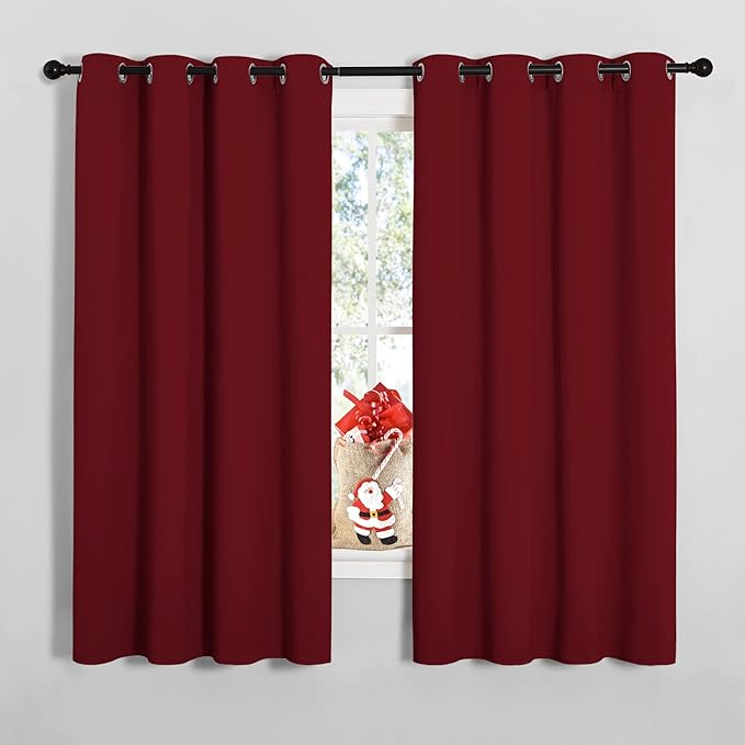 NICETOWN Christmas Burgundy Window Curtains Blackout Drapes, Thermal Insulated Solid Grommet Blackout Curtains/Draperies for Laundry Room (One Pair, 55 by 68-inch, Burgundy Red) by NICETOWN