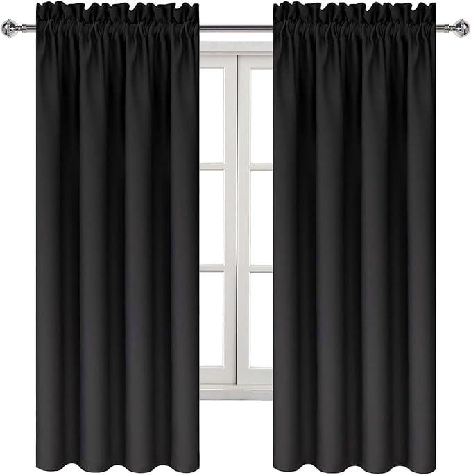 DWCN Blackout Curtains for Bedroom - Thermal Insulated Privacy Energy Saving Rod Pocket Drapes for Living Room, W 38 x L 63 Inch, Black, Set of 2 - Image 8