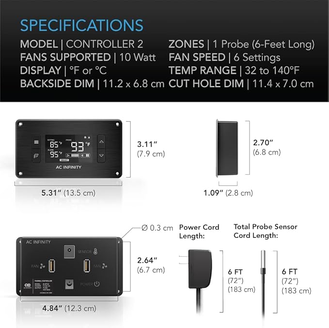 AC Infinity AIRPLATE T7, Quiet Cooling Fan System 12" with Thermostat Control, for Home Theater AV Cabinets - Image 7