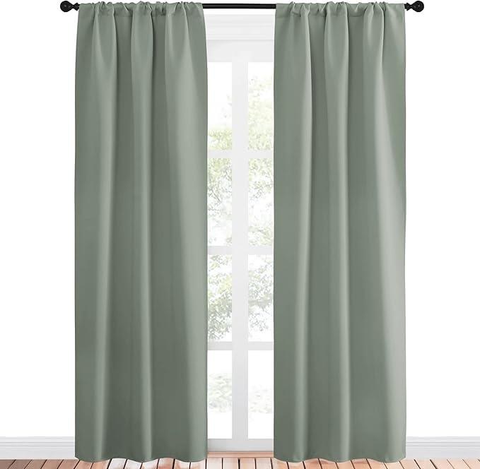 NICETOWN Window Curtains Blackout Drapes - Thermal Insulated Solid Rod Pocket Blackout Curtains/Draperies for Living Room (Sage Green, One Pair, 34 by 84-Inch) - Image 2