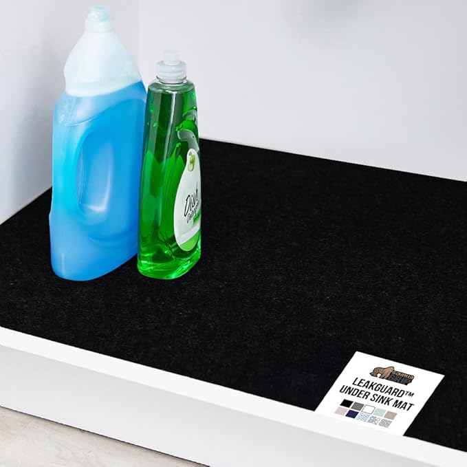 GORILLA GRIP LeakGuard Non-Adhesive Under Sink Mat for Kitchen Cabinet, Waterproof Quick Dry Shelf Liner, Durable Absorbent Felt Mats for Bathroom Sinks, Cabinets, Dresser, Easy to Trim, 24x24 Black by GorillaGrip
