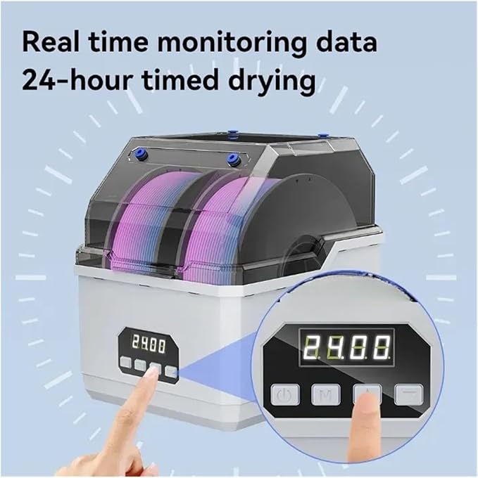 Compatible with KINGROON 3D Filament Dry Box 2 Rolls Fila Dryer All Arround Heating Adjustable 40-60°C Drybox 2KG Drying Box for 1KG 250g Spool(US Plug) - Image 4
