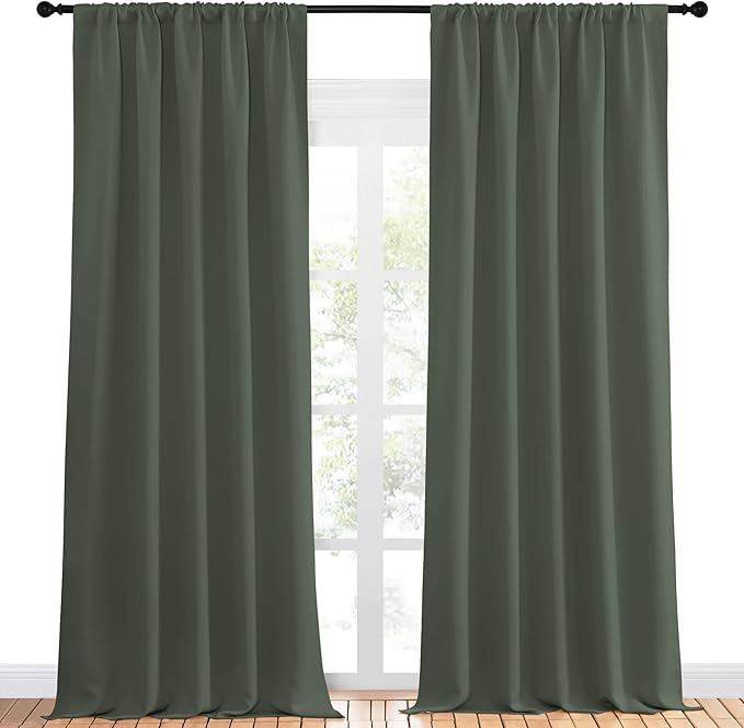 NICETOWN Bedroom Curtains Blackout Draperies - All Season Thermal Insulated Solid Rod Pocket Top Blackout Curtains/Drapes for Kid's Room (Dark Mallard, 1 Pair, 52 x 95 Inch) - Image 2