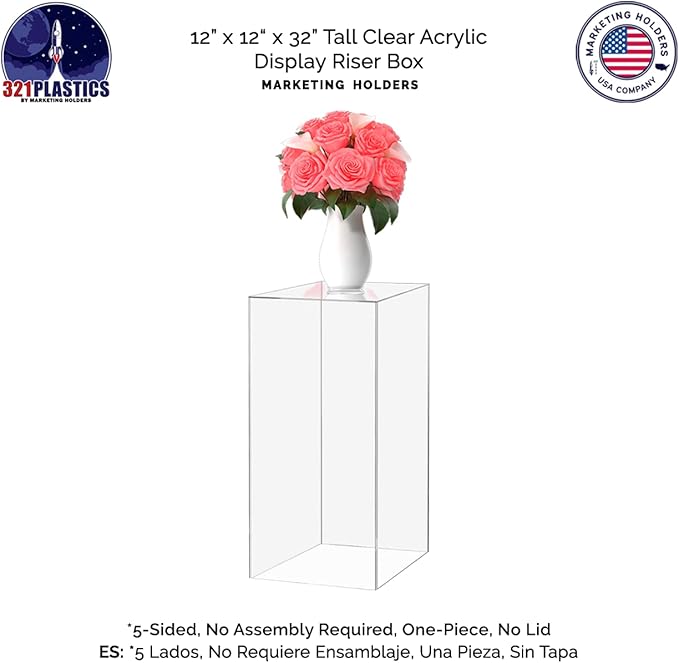 Marketing Holders Clear Acrylic Display Riser 12" x 12" x 32" No Lid Platform Display Art Sculpture Flower Pedestal Collectible Cube Acrylic Showcase Stand Expo Event Wedding Reception - Image 7