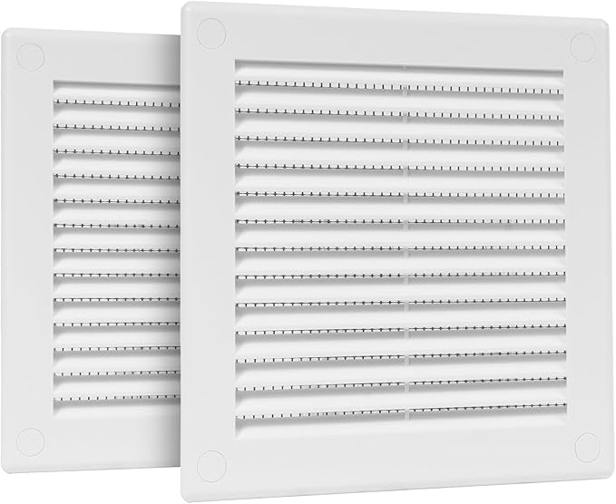2-Pack 6" x 6" (Outer Size) Square Air Vent Cover – White Plastic Vent Deflector - Screen Mesh, Surface Mount Wall Ceiling – Cold Air Return Soffit Air Vent Cover - Register Indoor Outdoor by Unknown