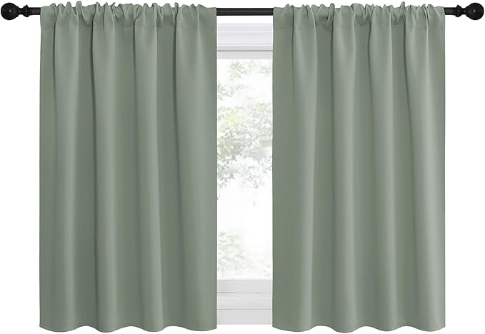 NICETOWN Window Curtains Blackout Drapes - Thermal Insulated Solid Rod Pocket Blackout Curtains/Draperies for Living Room (Greyish Green, One Pair, 42 by 36-Inch) - Image 2