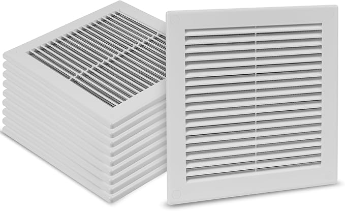 10-Pack 10" x 10" (Outer Size) Square Air Vent Cover – White Plastic Vent Deflector - Screen Mesh, Surface Mount Wall Ceiling – Cold Air Return Soffit Air Vent Cover - Register Indoor Outdoor by Unknown