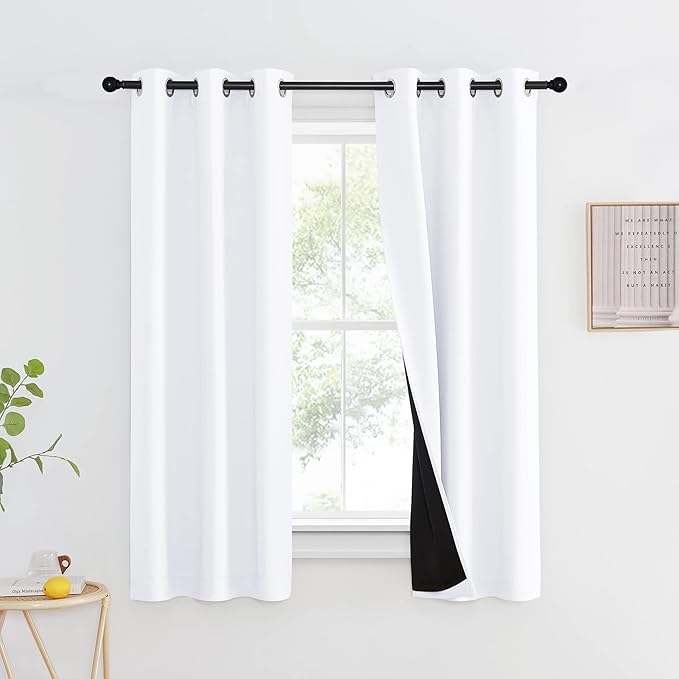 NICETOWN White 100% Blackout Lined Curtain, 2 Thick Layers Completely Blackout Window Treatment Thermal Insulated Drape for Kitchen/Bedroom (1 PC, 37 inches Width x 63 inches Length Each Panel) by NICETOWN