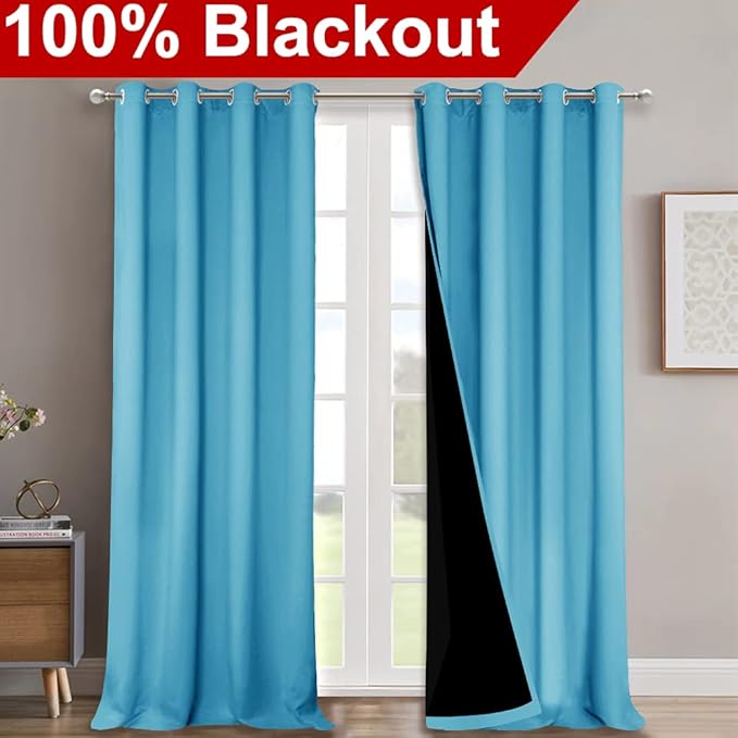 NICETOWN 100% Blackout Blinds, Set of 2, 46" x 96", Teal Blue, Laundry Room Decor Window Treatment Curtains for Large Patio Sliding Door, Thermal Insulated Curtains for Bedroom - Image 2