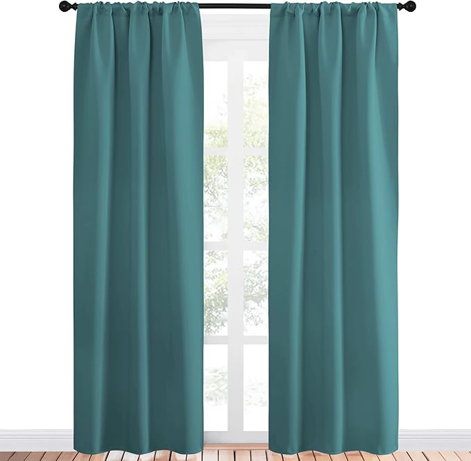 NICETOWN Blackout Curtains Window Draperies - Window Treatment Thermal Insulated Solid Room Darkening Drapes for Bedroom (Sea Teal, Set of 2 Panels, 34 by 84 inches Long) - Image 2