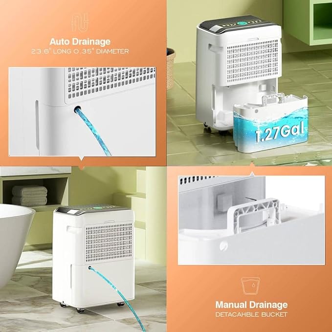 AIRPLUS 70 Pints Dehumidifiers for Home, 5500 Sq. Ft Dehumidifier for Basement with Drain Hose, Continuous Drainage, Intelligent Humidistat, Dehumidifier for bathroom, bedroom, Large Room - Image 8