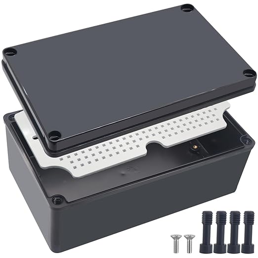 Junction Box,IP67 Waterproof ABS Black Project Box with Mounting Plate Electrical Box Enclosure for Outside Electronics 9.8 x 5.9 x 3.9inch(250x150x100mm) by Otdorpatio