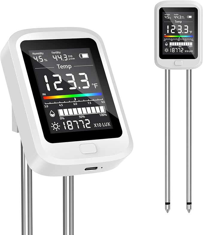 6-in-1 Soil Moisture Meter - 2026 Digital Soil Tester Kit with pH, Nutrient, Sunlight, Temperature & Humidity | Multi-Function Tester for Garden,Lawn and Indoor Plants | Factory-Permanent Calibration by Unknown