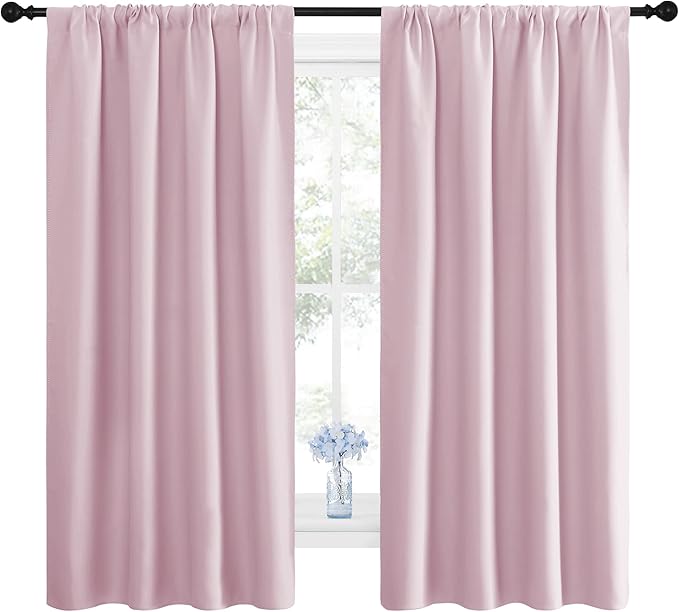 NICETOWN Room Darkening Curtains for Girls Room - Nursery Essential Thermal Insulated Solid Rod Pocket Top Drapes (Lavender Pink=Baby Pink, 1 Pair, 42 x 63 Inch) - Image 2