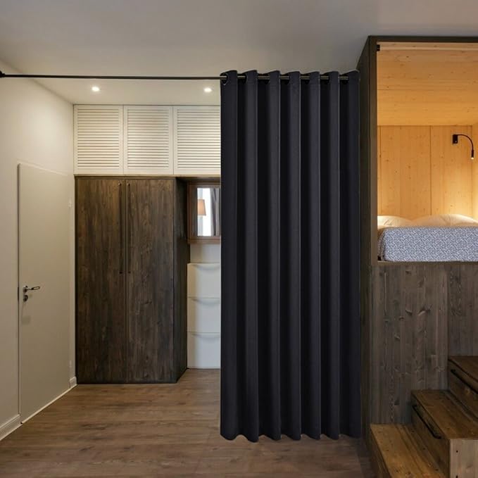 NICETOWN Lower Noise Room Divider Curtain Screen Partitions, Blackout Sound Reducing Divider Room Panel for Doorway/Glass Window/Sliding Door/Patio (1 Panel, 7ft Tall x 8.3ft Wide, Black) - Image 2