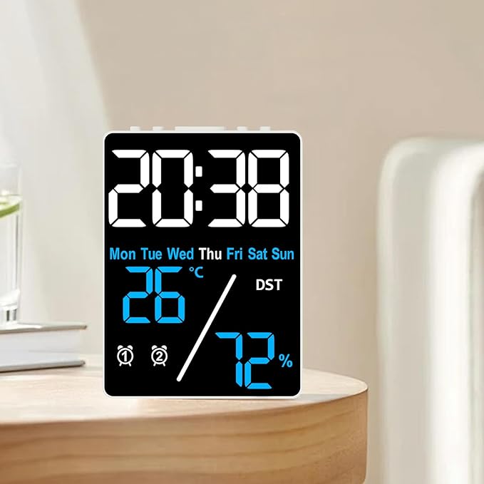 Digital Room Thermometer Hygrometer Alarm Clock, 5.9 inch Desktop Accurate Humidity Temperature Monitor Meter for Indoor Outdoor Kitchen Office Bedroom Livingroom (Battery Not Included) - Image 6
