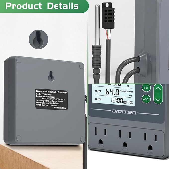 Dual Probe Temperature & Humidity Controller, Independent Sensors for Precise Temperature and Humidity Control, Compatible with Humidifiers, Dehumidifiers, Heating & Cooling Systems - Image 4