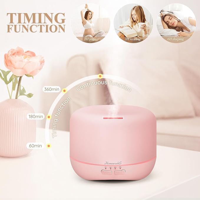 Aromatherapy Essential Oil Diffuser for Room: 500ml Colorful Aroma Air Humidifier with Adjustable Cool Mist Mode, Waterless Auto Off Ultrasonic Diffusers for Large Room Home Office(Pink) - Image 6