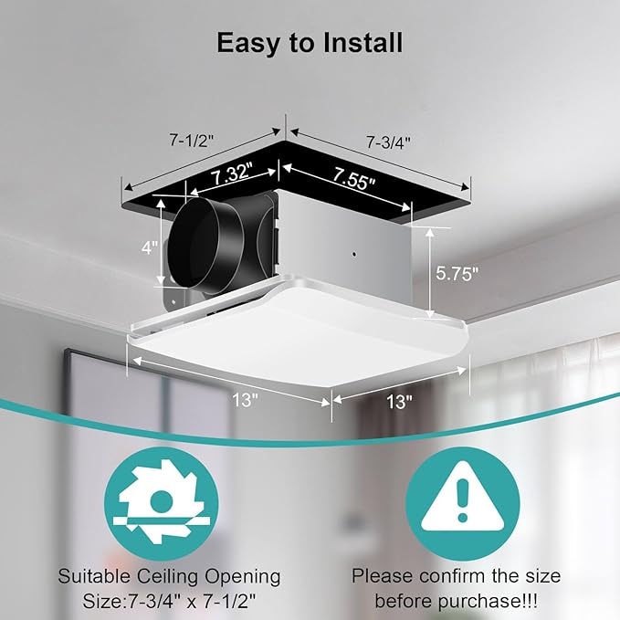 Bathroom Exhaust Fan Ceiling Mount 110CFM, Quiet Ventilation Fan 1.5 Sones with Hidden Grille Cover & Metal Motor, 4-inch Duct Household Extractor, Ideal for Bathroom Remodeling (White) - Image 3