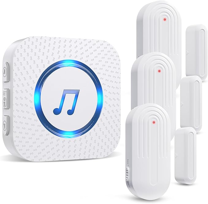 SanJie Door Chime, Door Open Contact Sensor Alarm with 500 FT Range,26 Chimes 5 Adjustable Volume for Business/Store/Home/Office When Entering 3 Sensors + 1 Receiver by SANJIEGuardSecurity