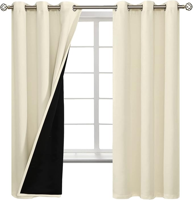 BGment Cream 100% Blackout Curtains for Bedroom 63 Inch Length 2 Panels Set, Thermal Insulated Full Light Blocking Grommet Noise Cancelling Window Curtains&Drapes with Black Liner, 42 Inch Wide Each - Image 8